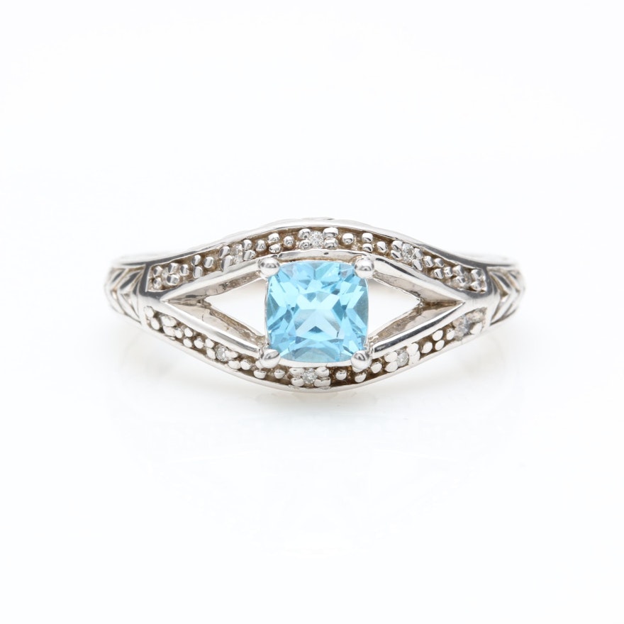 Kate McCuller Sterling Silver Blue Topaz and Diamond Ring