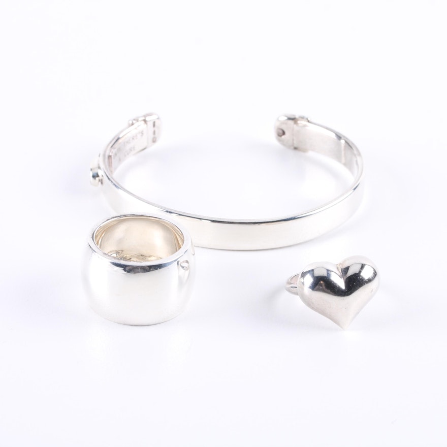Sterling Silver Rings and Awareness Cuff Bracelet