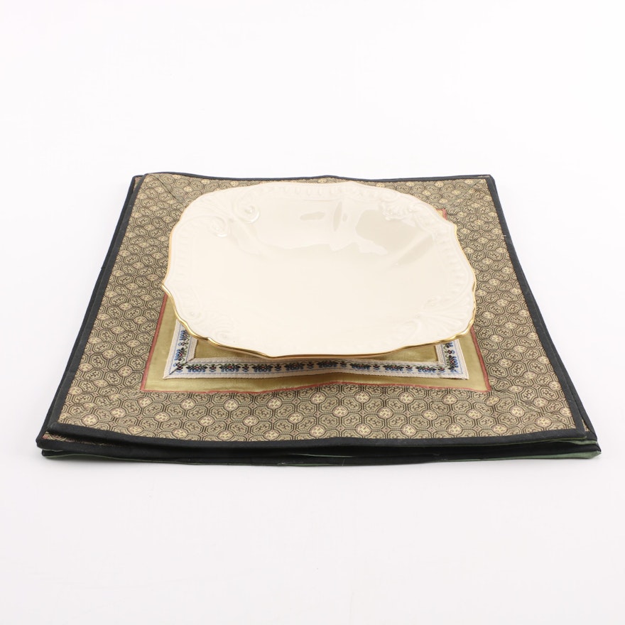Lenox Square Serving Bowl and Chinese Silk Embroidered Placemats