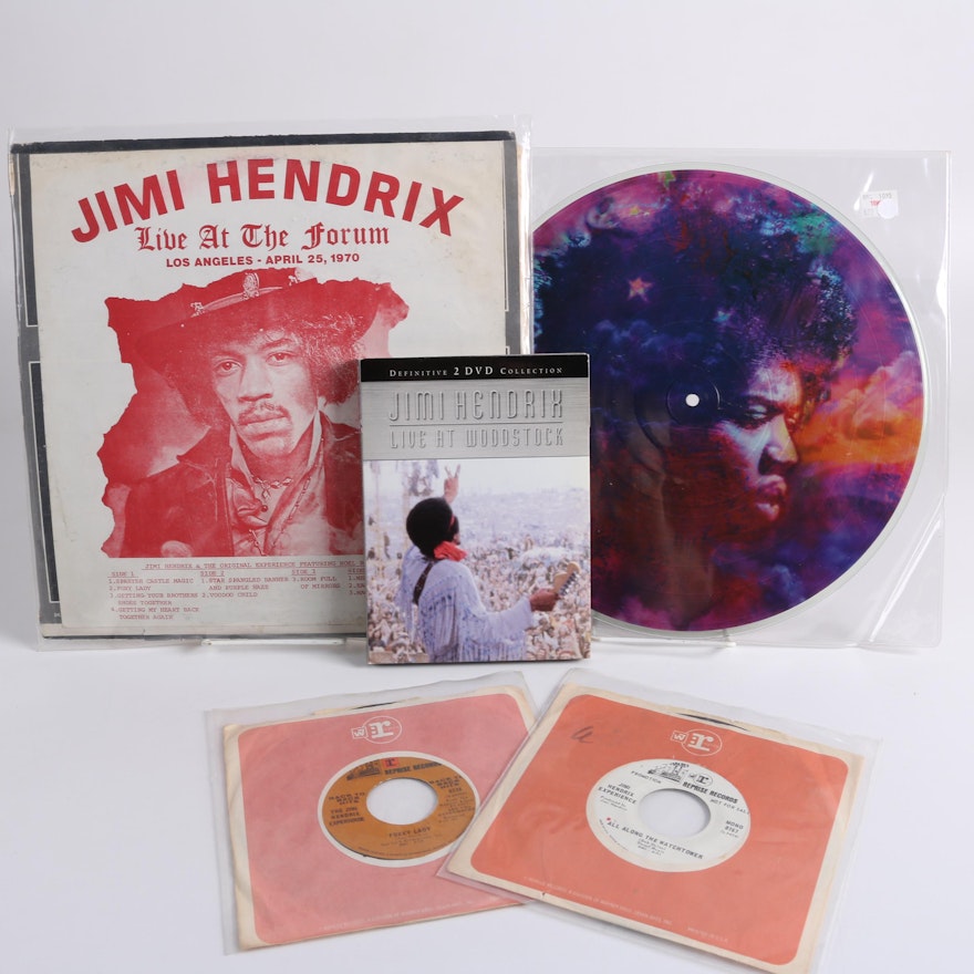 Jimi Hendrix Records Including Promo, Bootleg, Picture Disk and Woodstock DVD