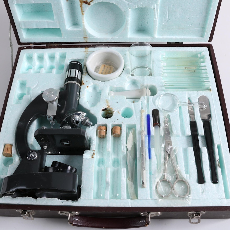 Vintage Chemistry Set with Microscope and Case