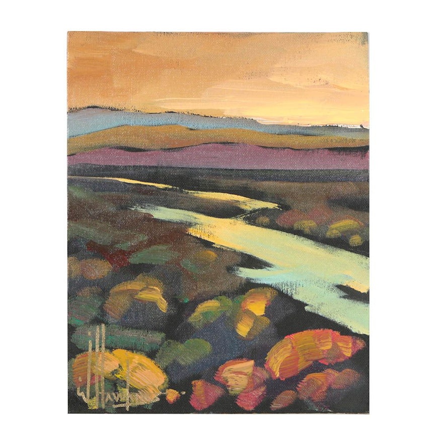 William Hawkins Contemporary Oil Painting of Twilight Landscape