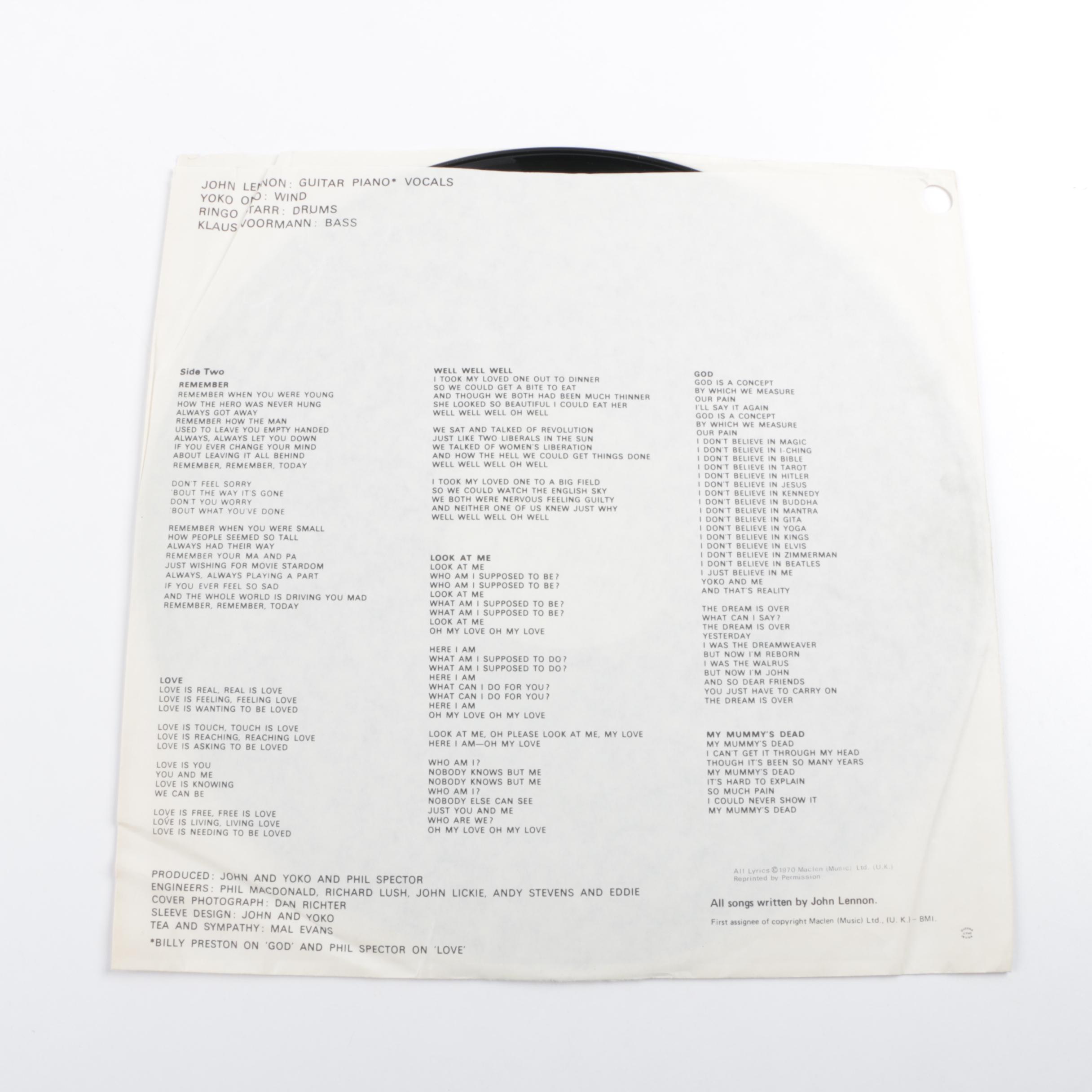 Plastic Ono Band "Live Peace In Toronto 1969" French Mono and "S/T" Promo Record