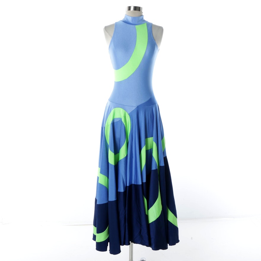 Vintage Green and Blue Lycra Dance Dress