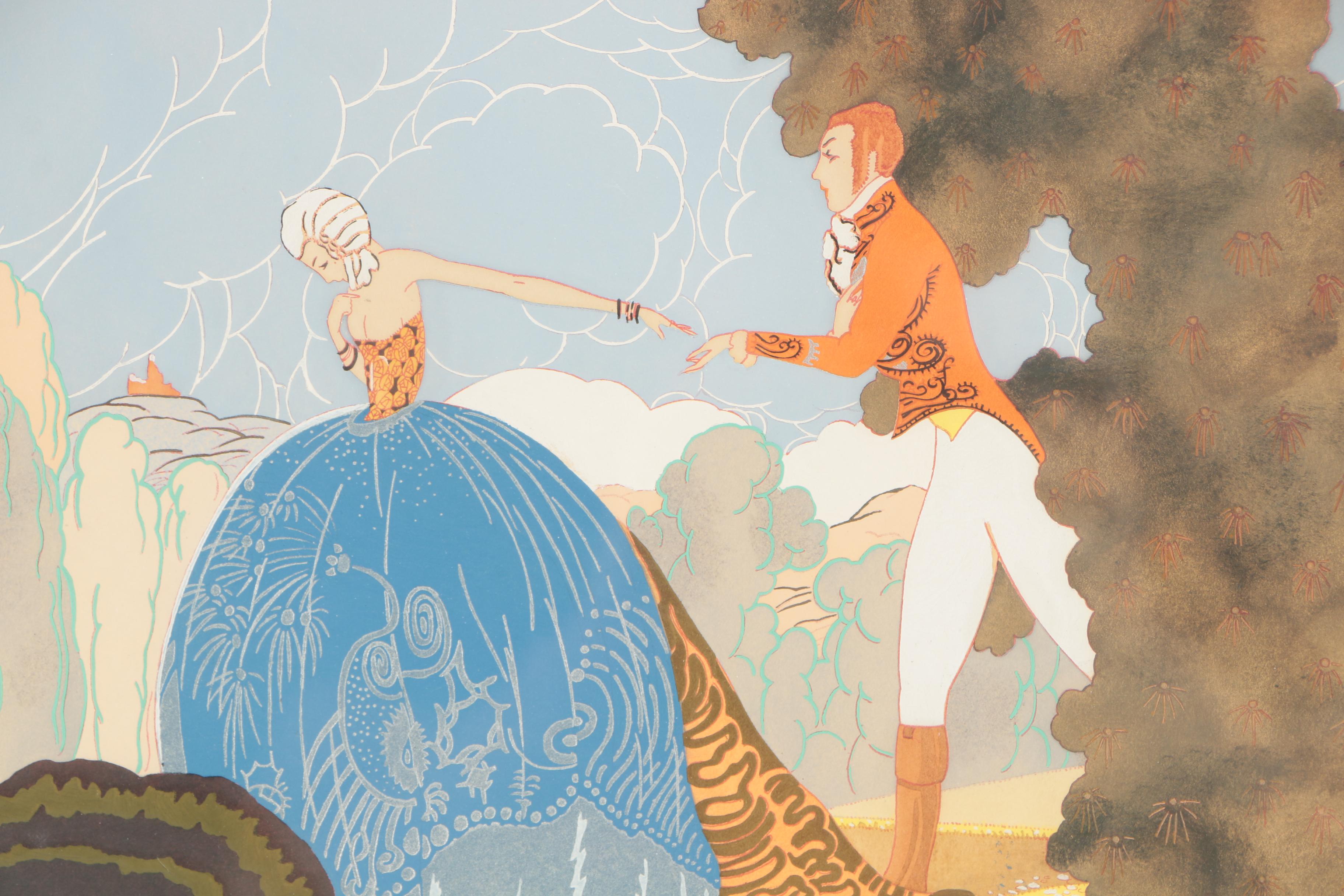 Leone M. Early 20th-Century Pochoir Print of French Courtship Scene