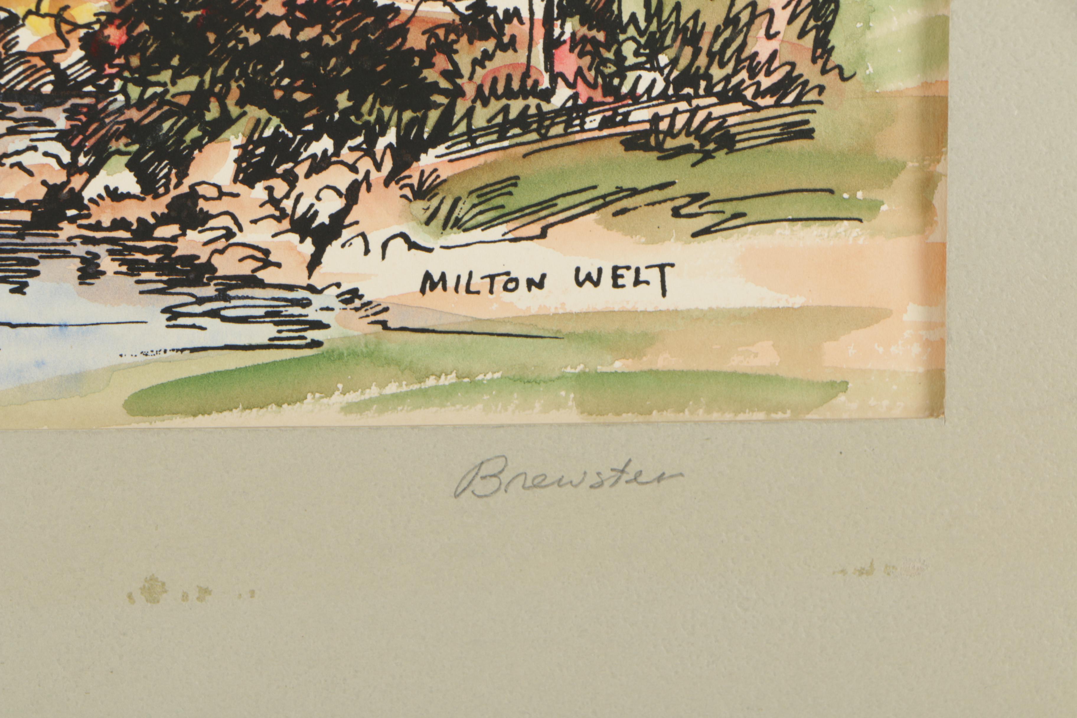 Milton Welt Late 20th-Century Ink and Watercolor Illustration "Old Grist Mill"