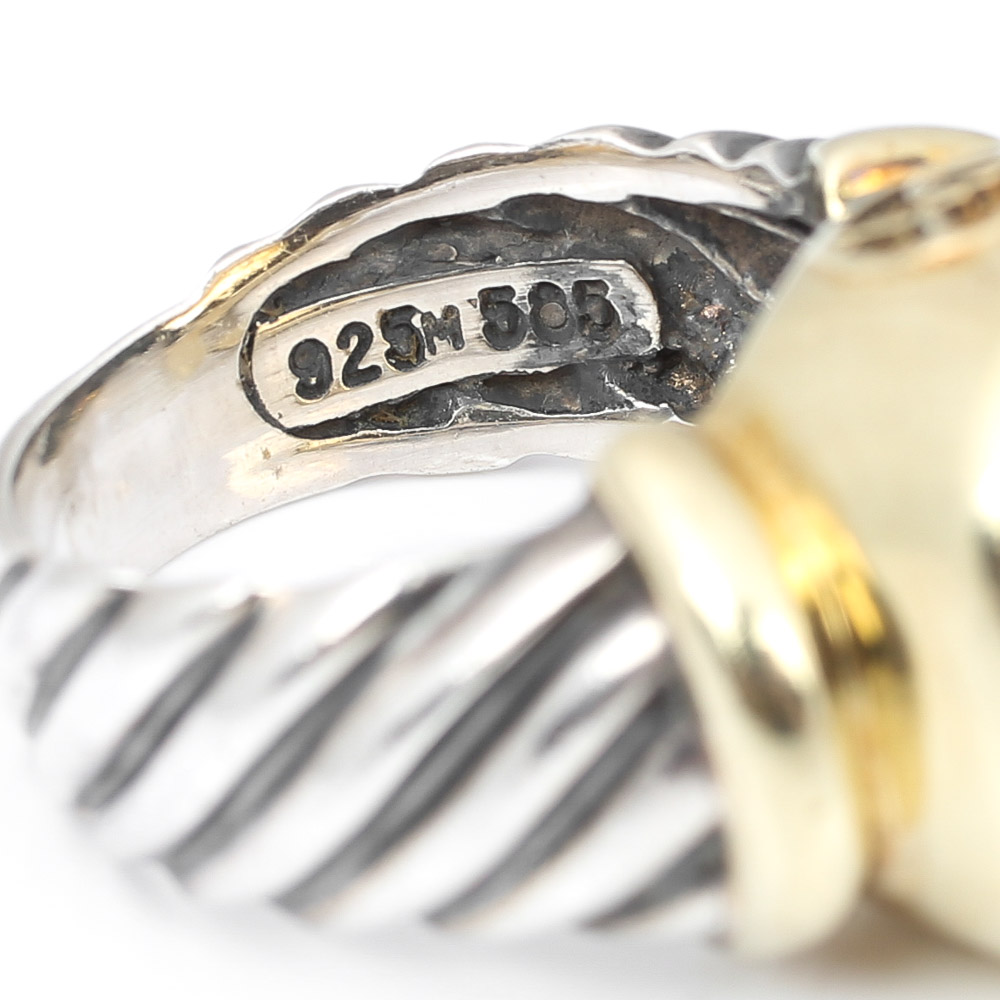 Sterling Silver David Yurman Citrine Ring with a 14K Yellow Gold Frame