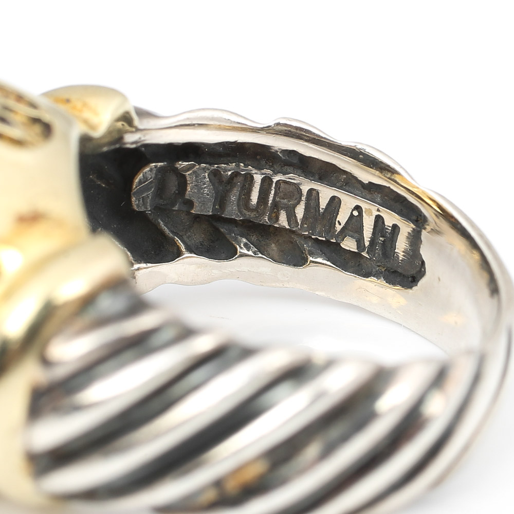 Sterling Silver David Yurman Citrine Ring with a 14K Yellow Gold Frame