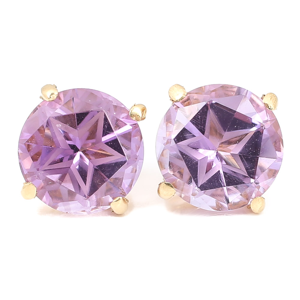 14K Yellow Gold Amethyst "Star" Pattern Stud Earrings