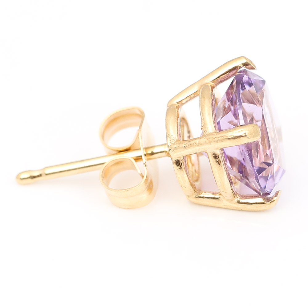 14K Yellow Gold Amethyst "Star" Pattern Stud Earrings