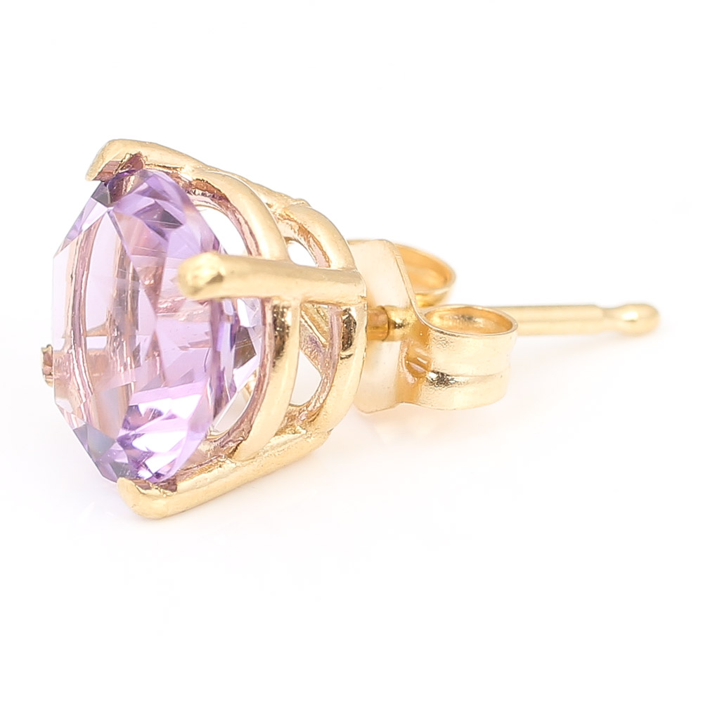 14K Yellow Gold Amethyst "Star" Pattern Stud Earrings