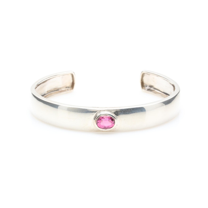 Sterling Silver Pink Tourmaline Cuff Bracelet