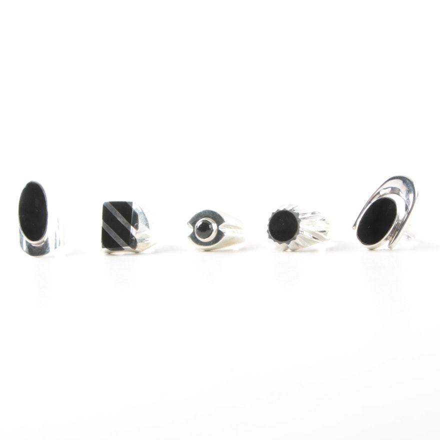 Assortment of Sterling Silver Black Onyx Rings