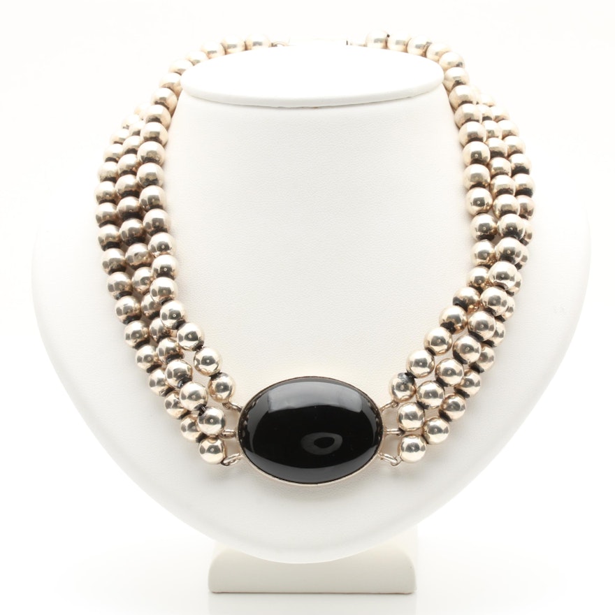Sterling Silver Black Onyx Beaded Necklace