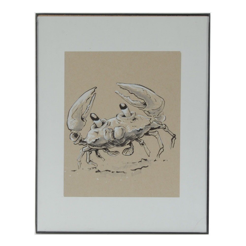 Ross Hayes Original Mixed Media Drawing of a Crab