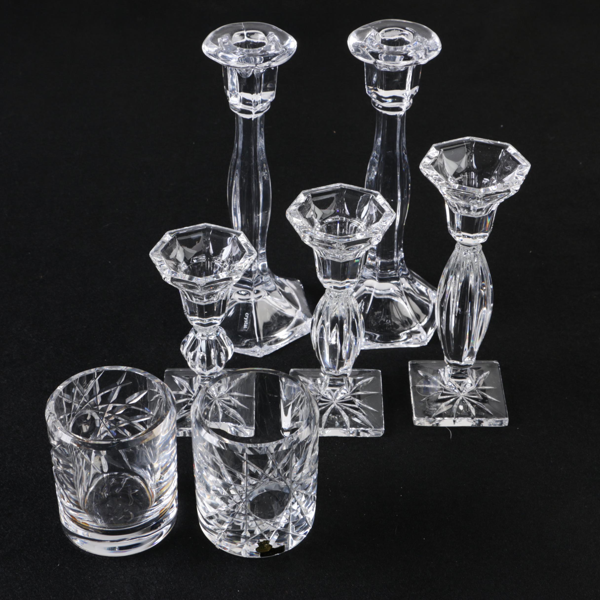 Skruf Swedish Crystal Glasses with Royal Limited Candlesticks