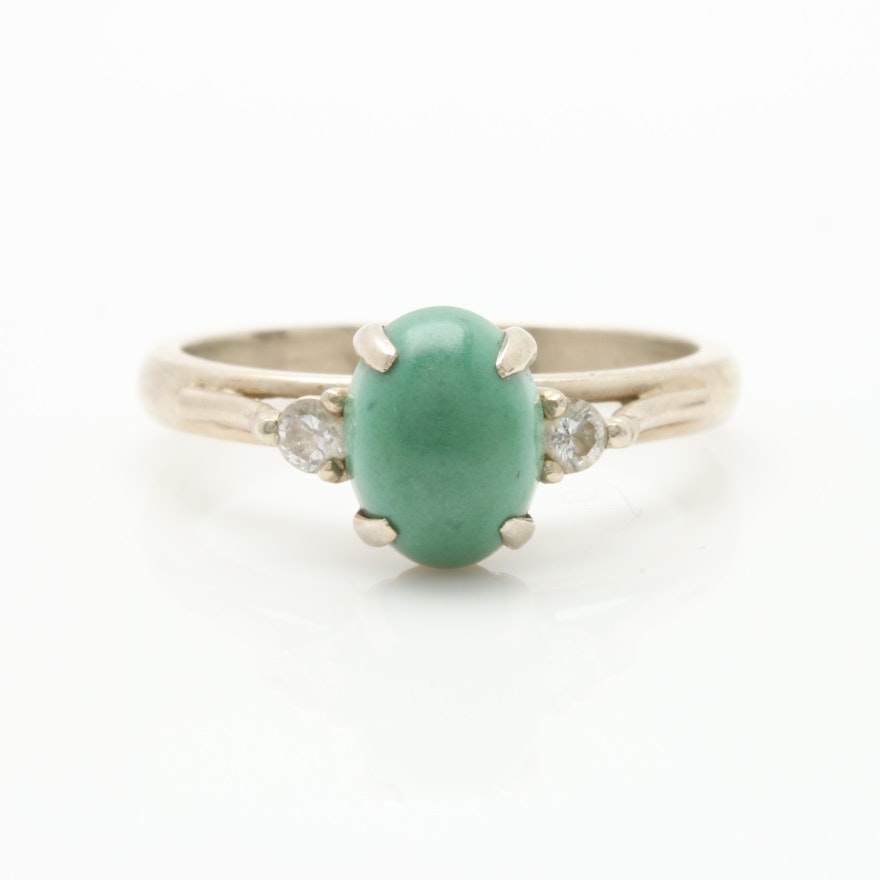 14K White Gold Synthetic Turquoise and Diamond Ring