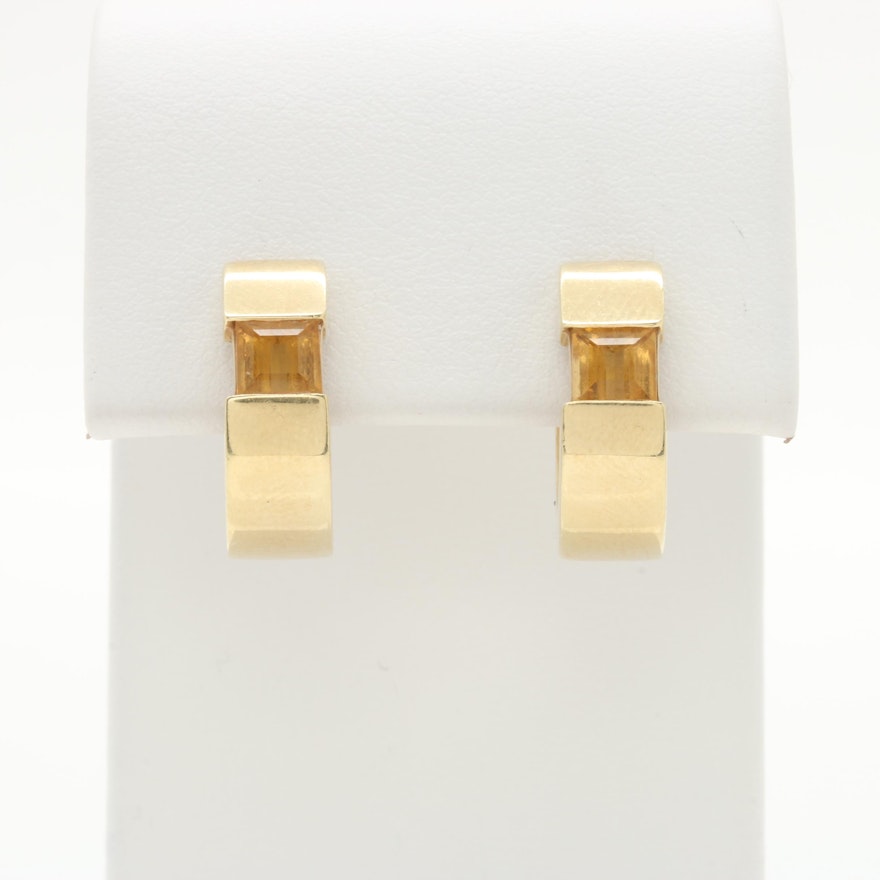 14K Yellow Gold Citrine Huggie Hoop Earrings