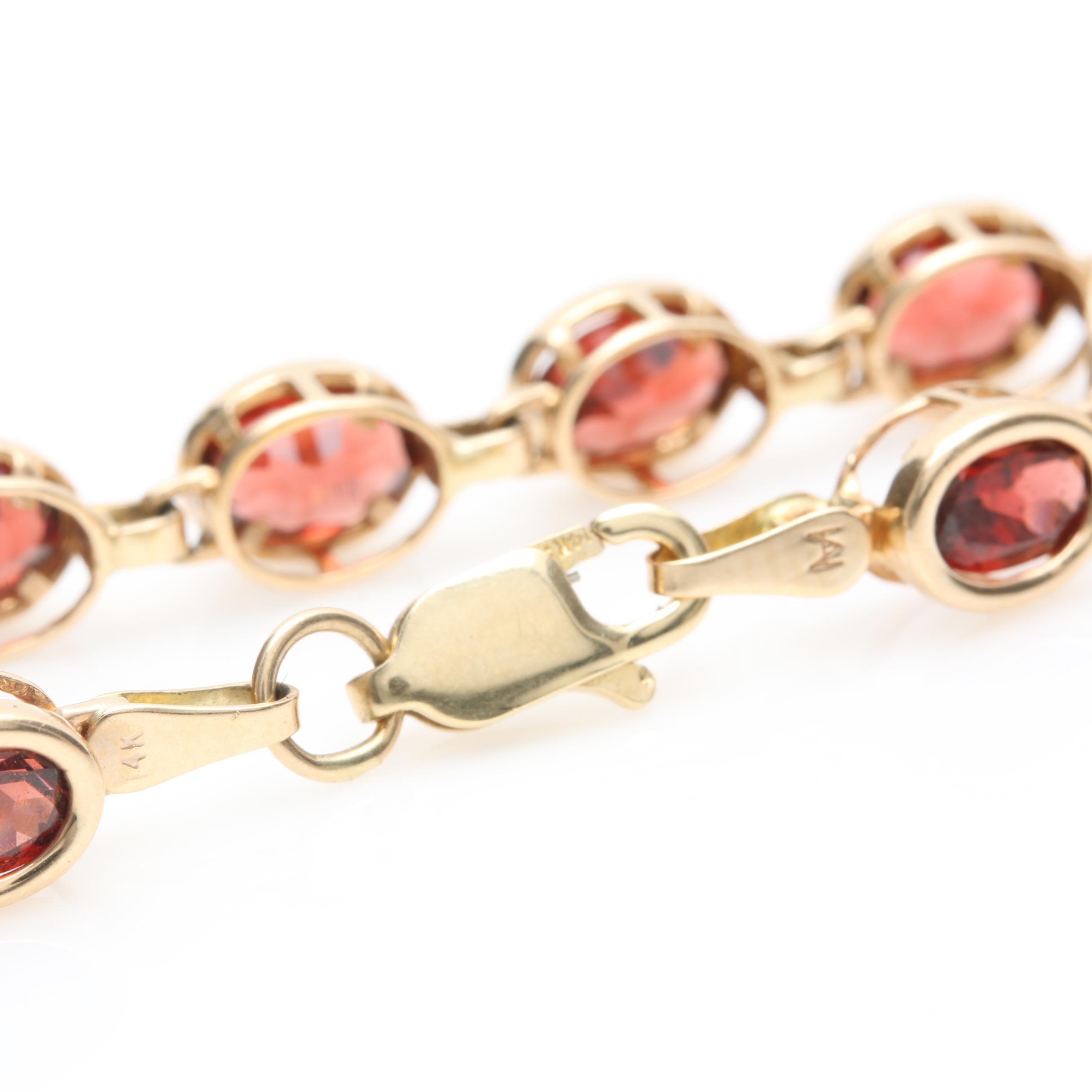 10K and 14K Yellow Gold Garnet Tennis Bracelet