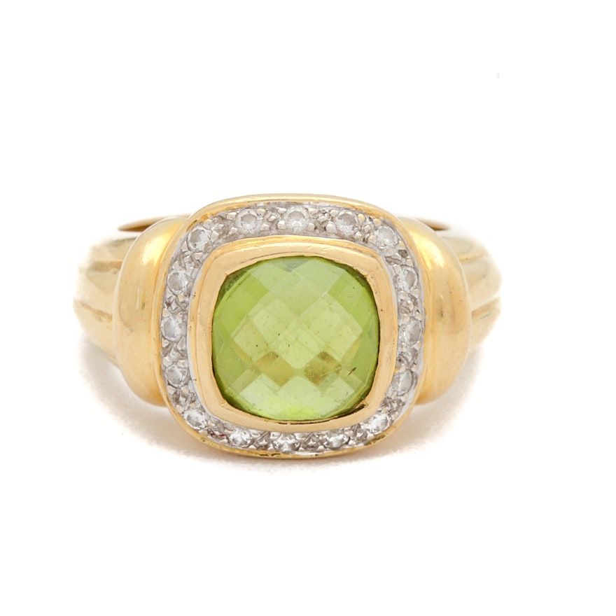 18K Yellow Gold Peridot and Diamond Ring