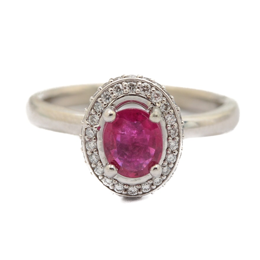 14K White Gold Ruby and Diamond Ring