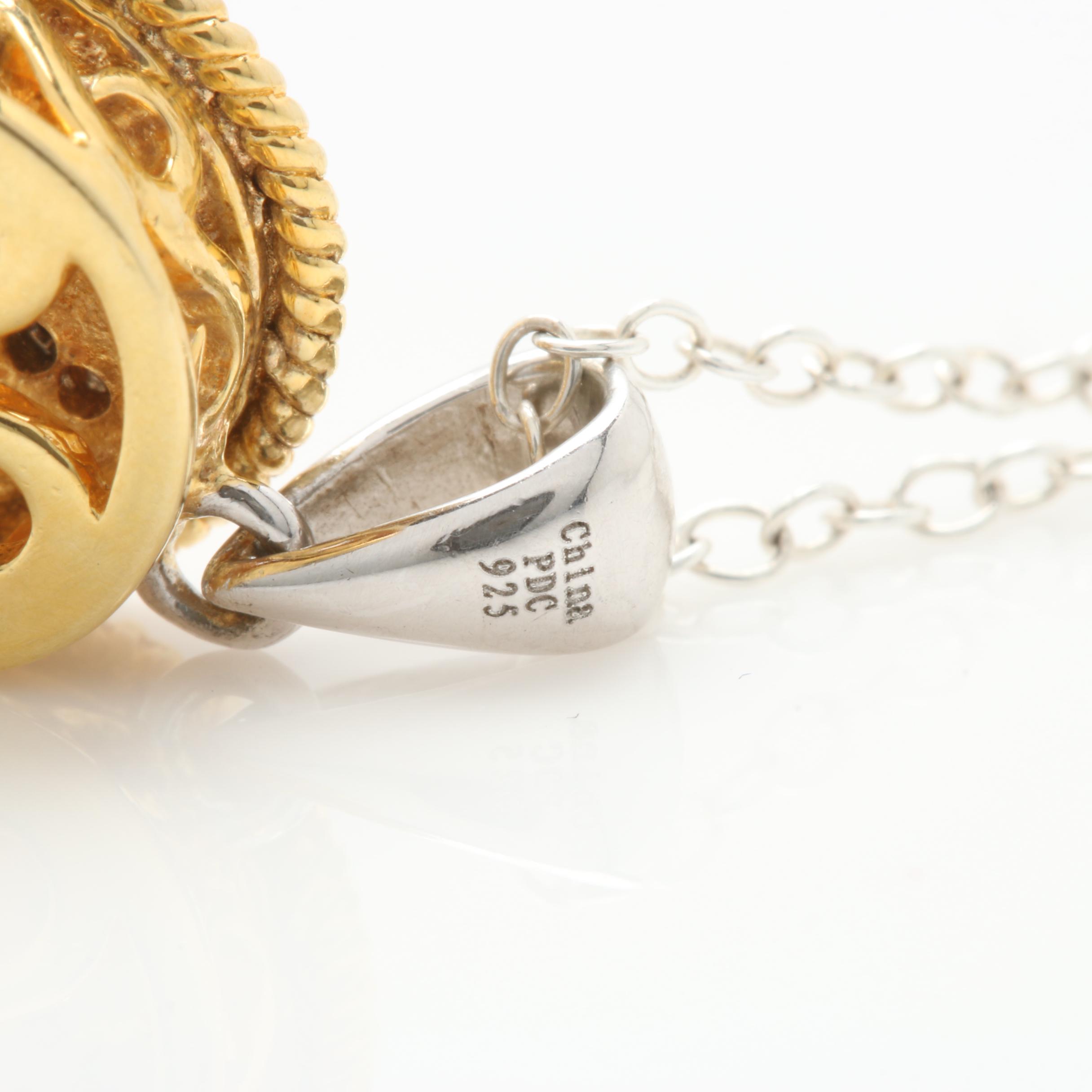 Gold Wash on Sterling Silver Diamond Cross Circle Pendant Necklace