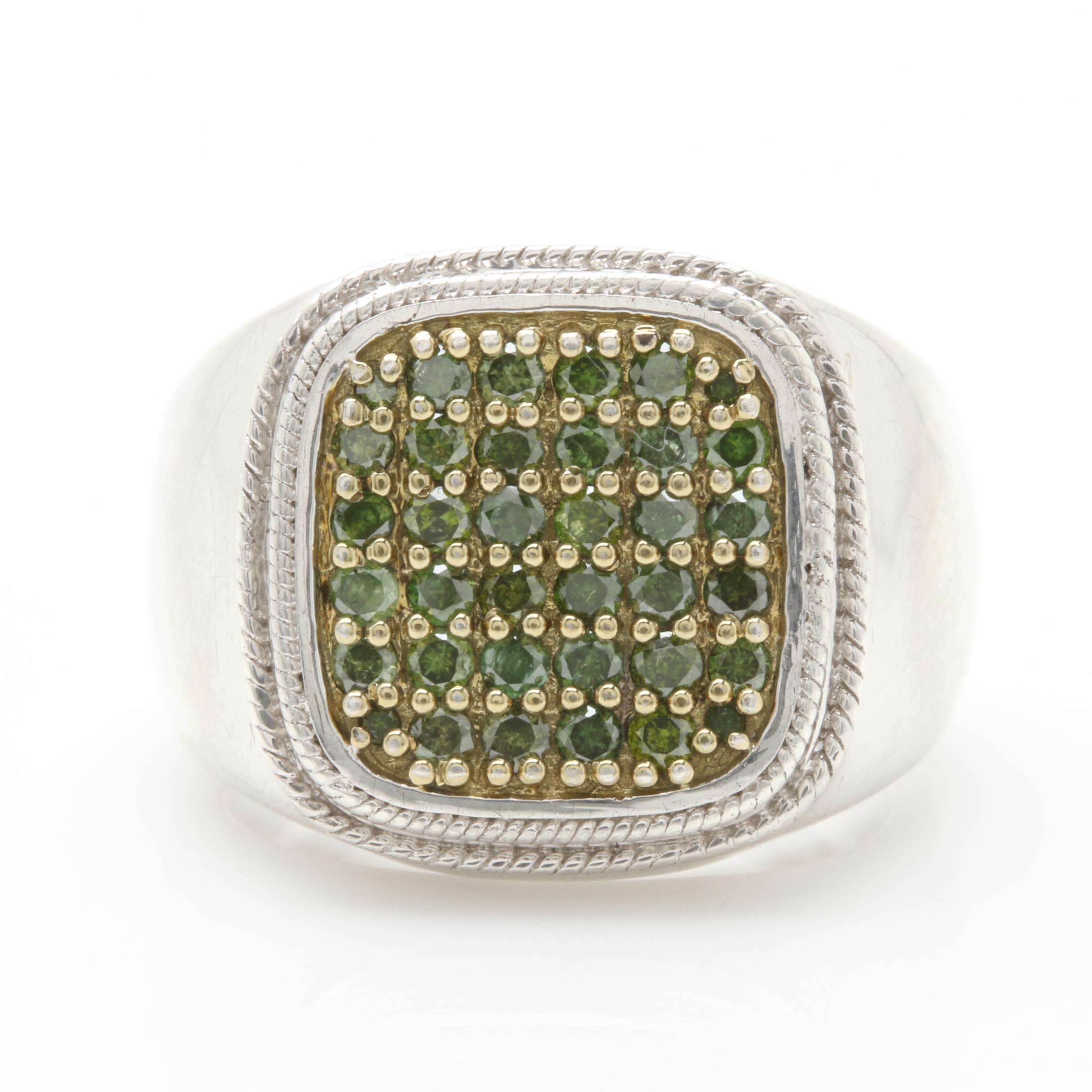 Sterling Silver Green Diamond Ring