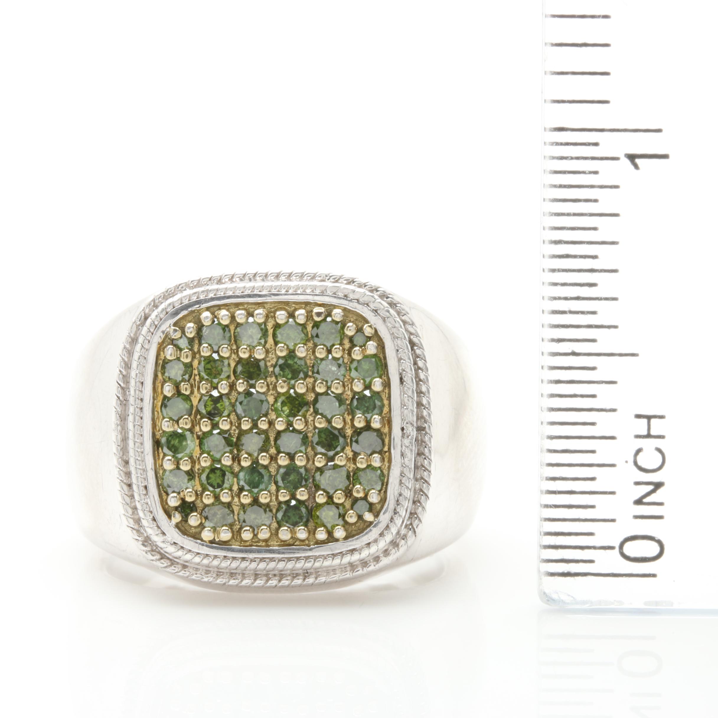 Sterling Silver Green Diamond Ring