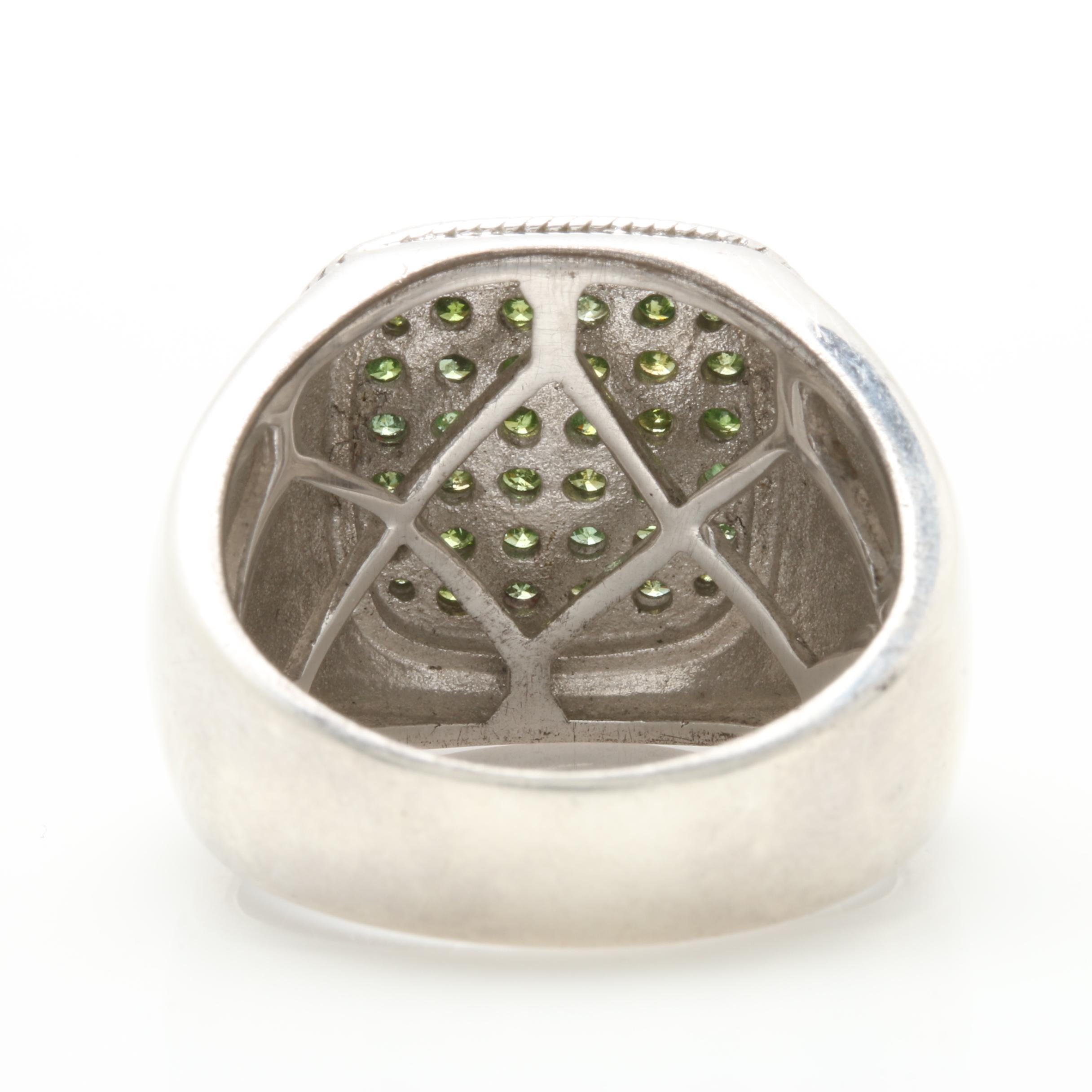 Sterling Silver Green Diamond Ring