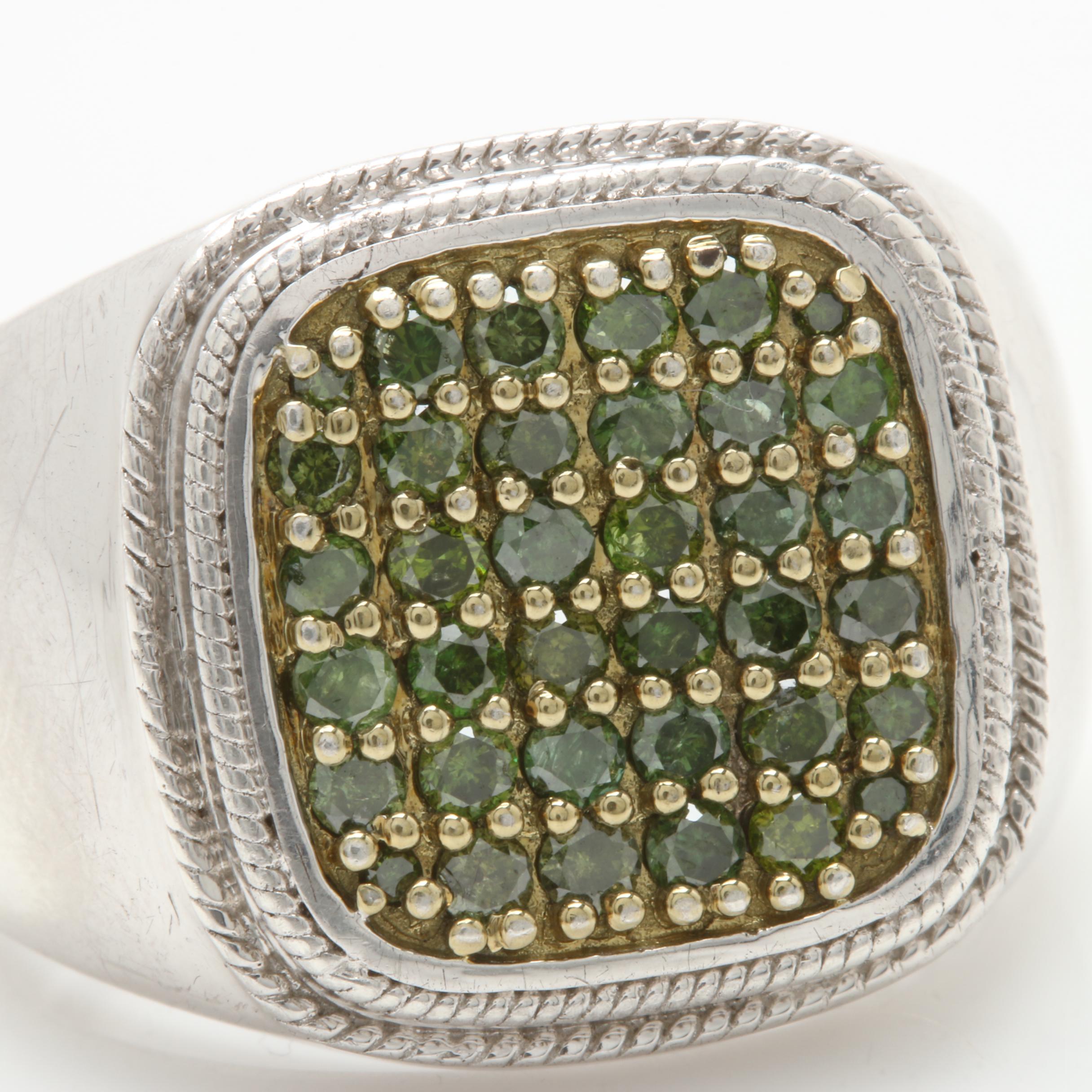 Sterling Silver Green Diamond Ring