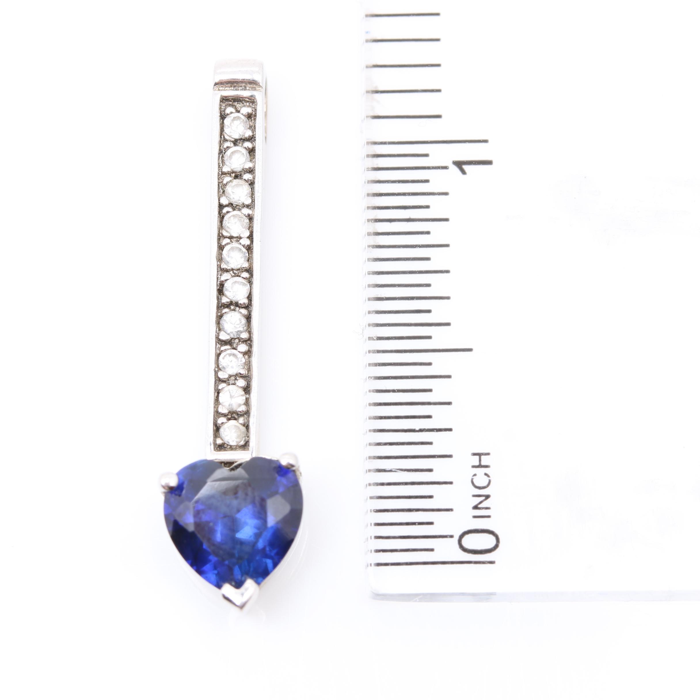 Sterling Silver Synthetic Sapphire and Cubic Zirconia Pendant and Diamond Ring