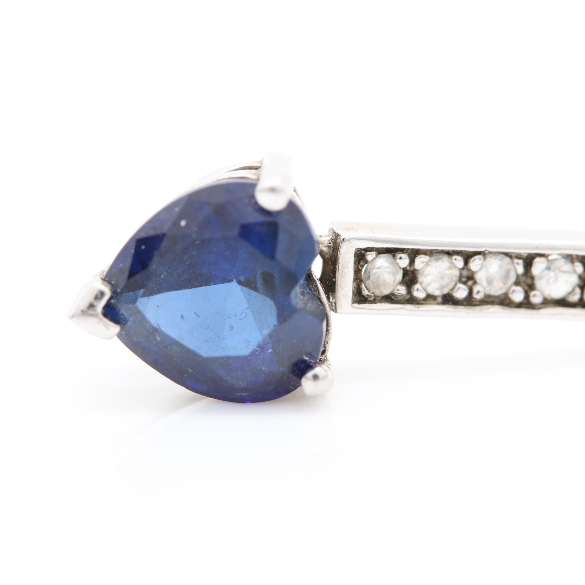 Sterling Silver Synthetic Sapphire and Cubic Zirconia Pendant and Diamond Ring