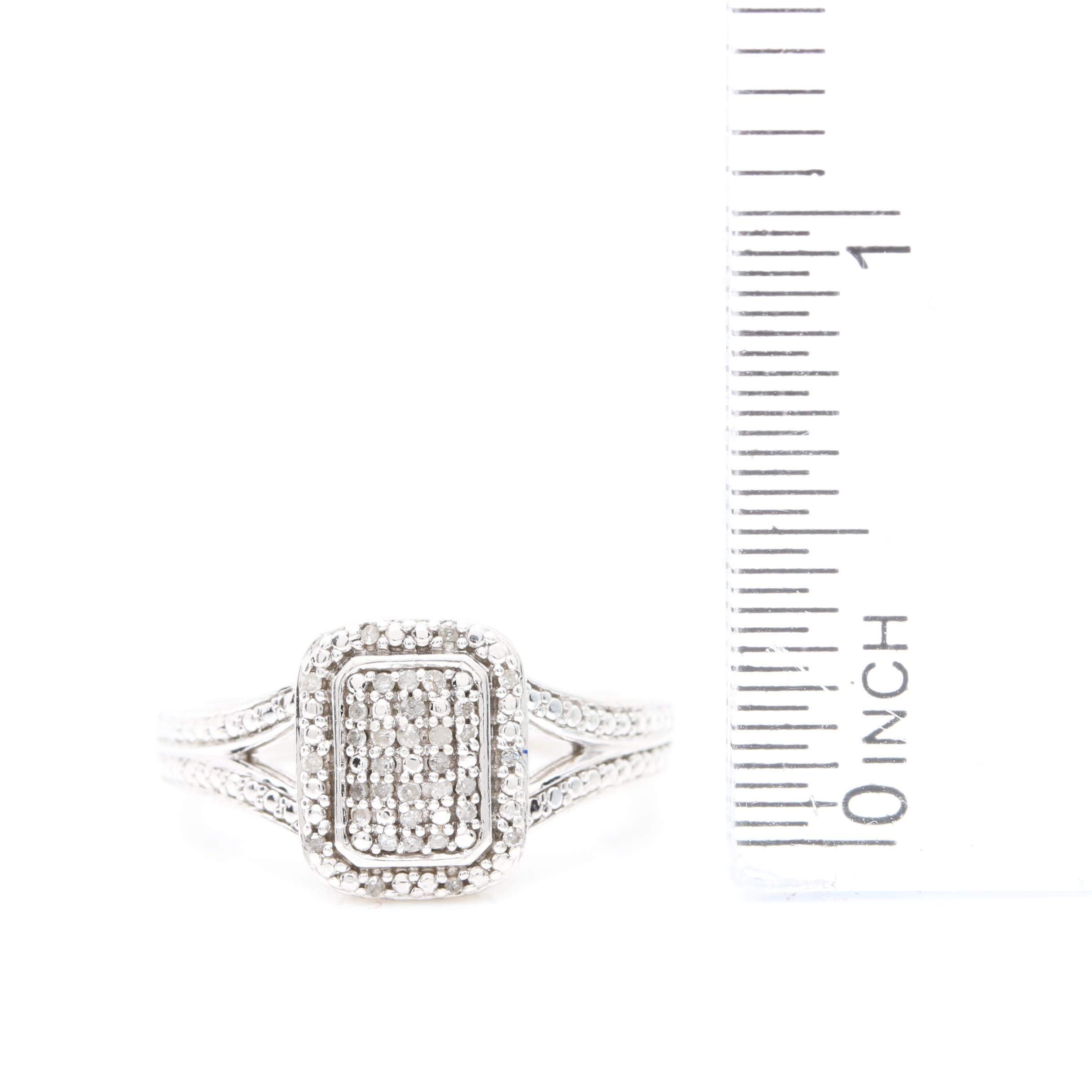 Sterling Silver Synthetic Sapphire and Cubic Zirconia Pendant and Diamond Ring