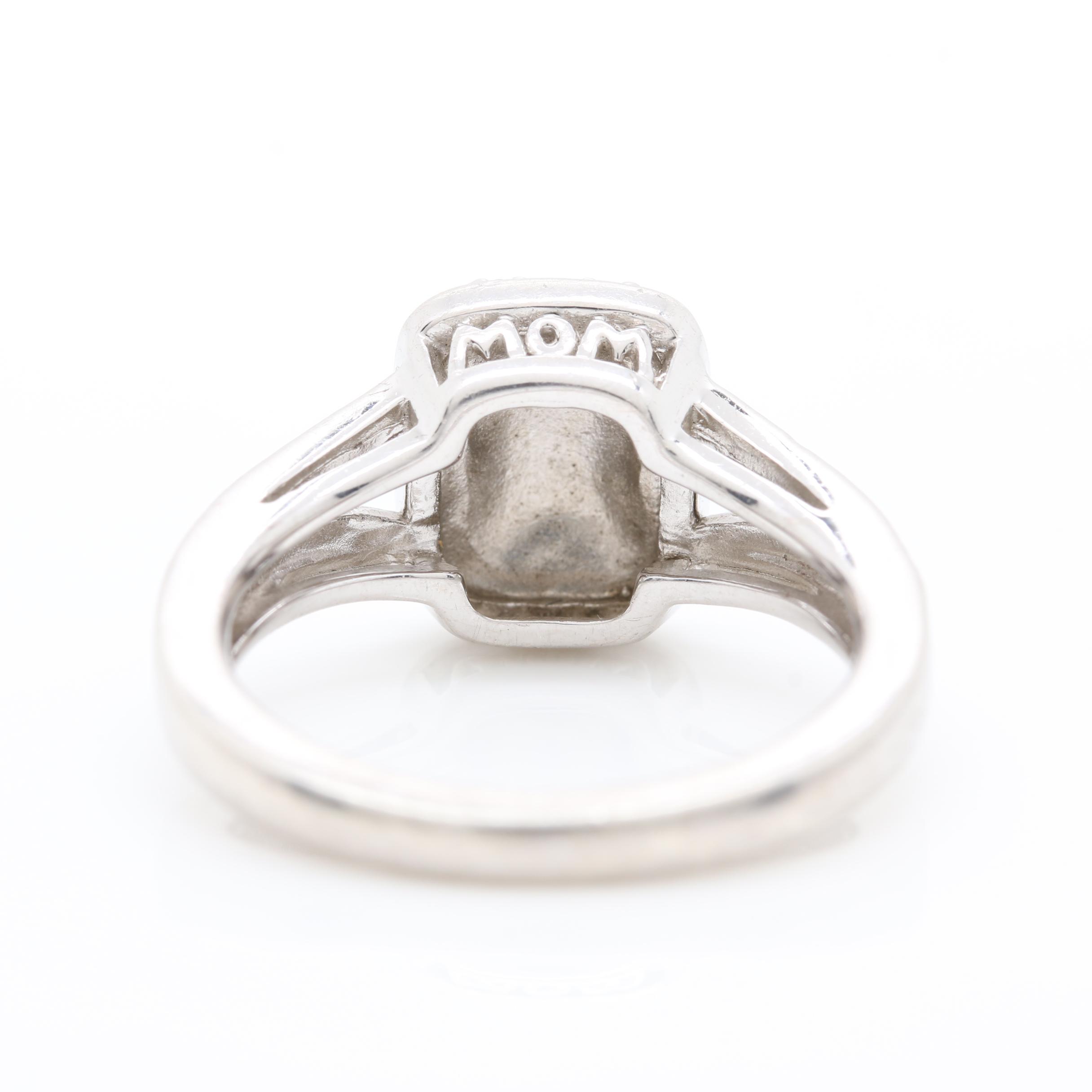 Sterling Silver Synthetic Sapphire and Cubic Zirconia Pendant and Diamond Ring