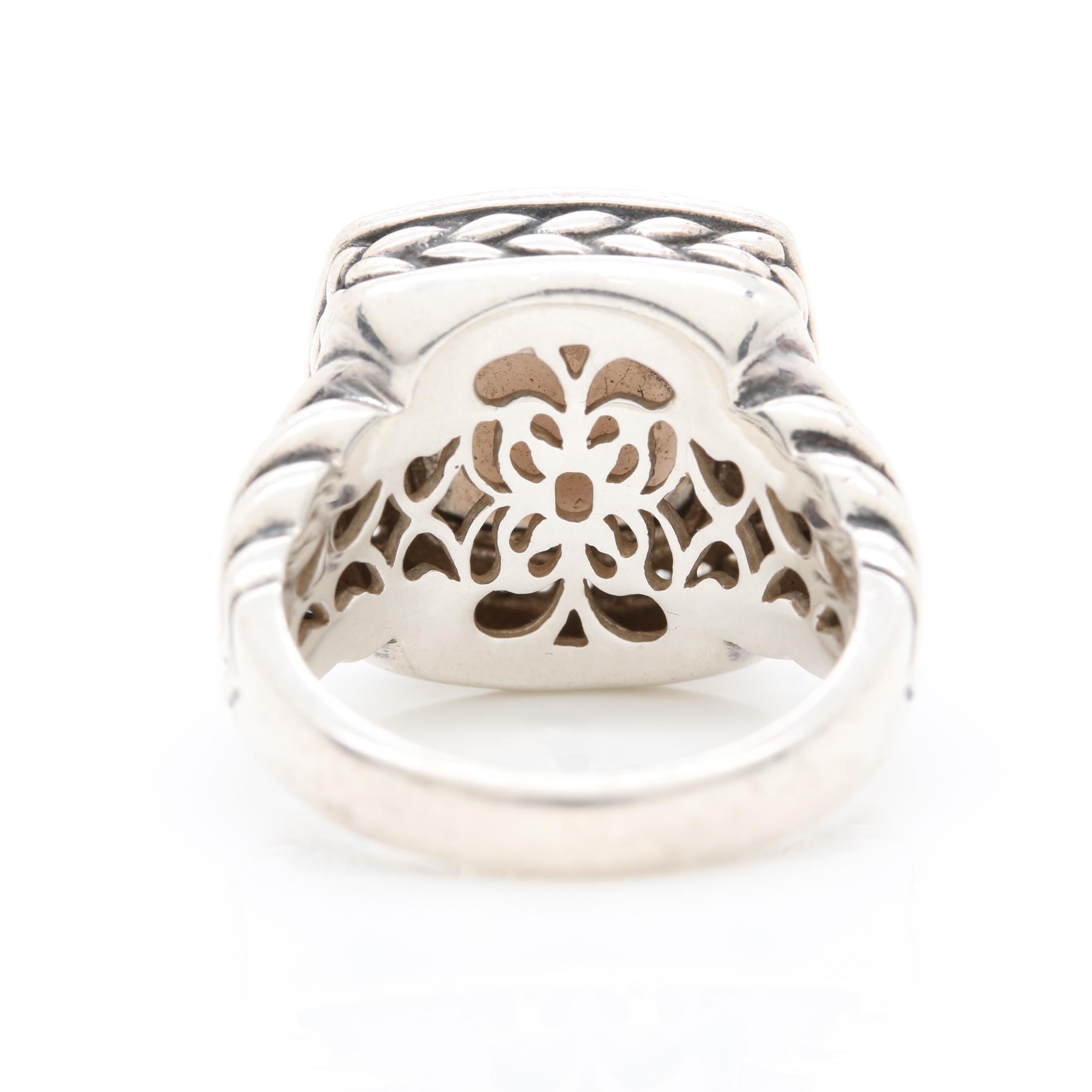 Sterling Silver Citrine Pendant and Smoky Quartz Ring with Diamond Accents