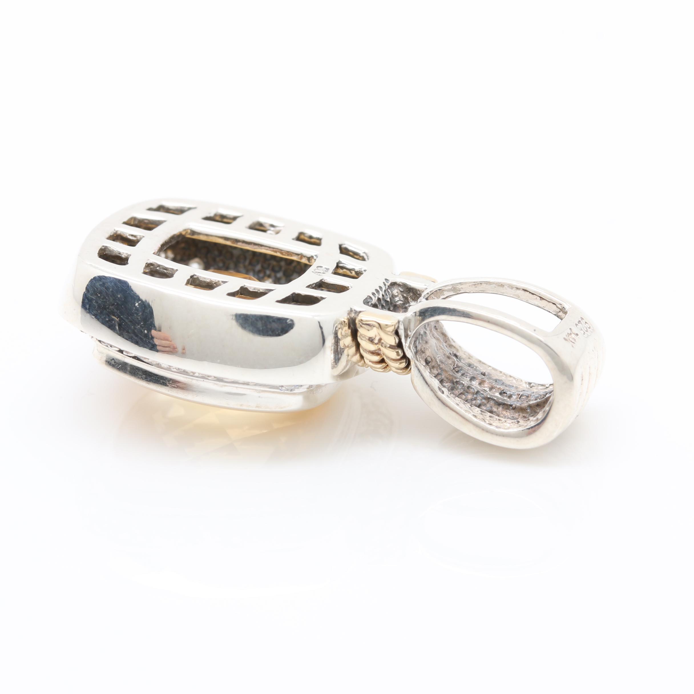 Sterling Silver Citrine Pendant and Smoky Quartz Ring with Diamond Accents