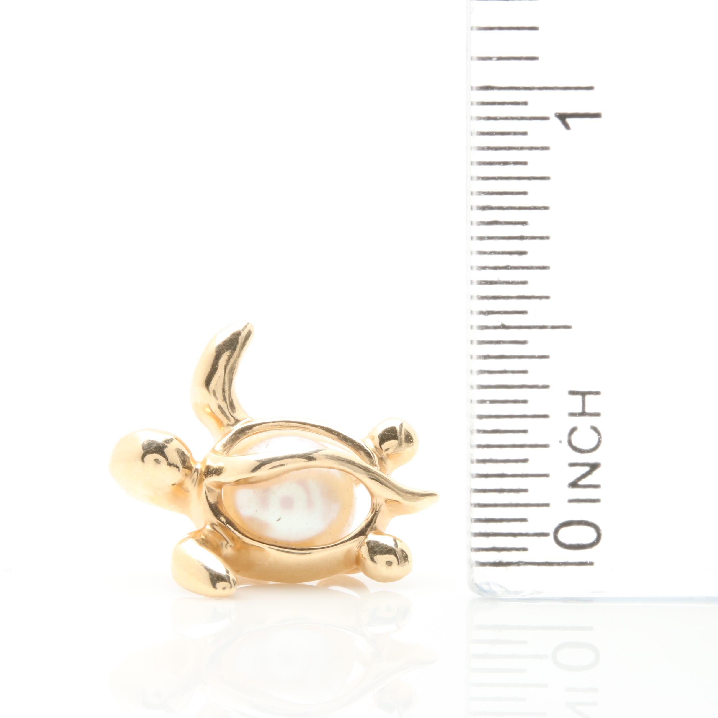 14K Yellow Gold Cultured Pearl Sea Turtle Slide Pendant