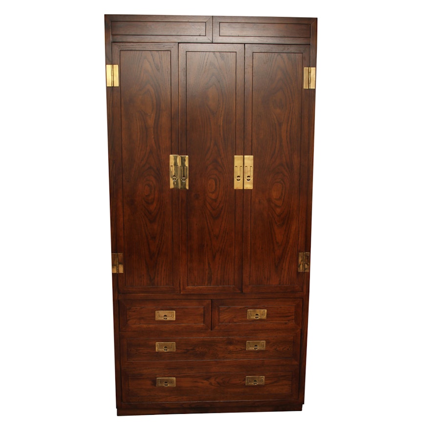 Henredon Campaign Style Illuminated Bar Cabinet