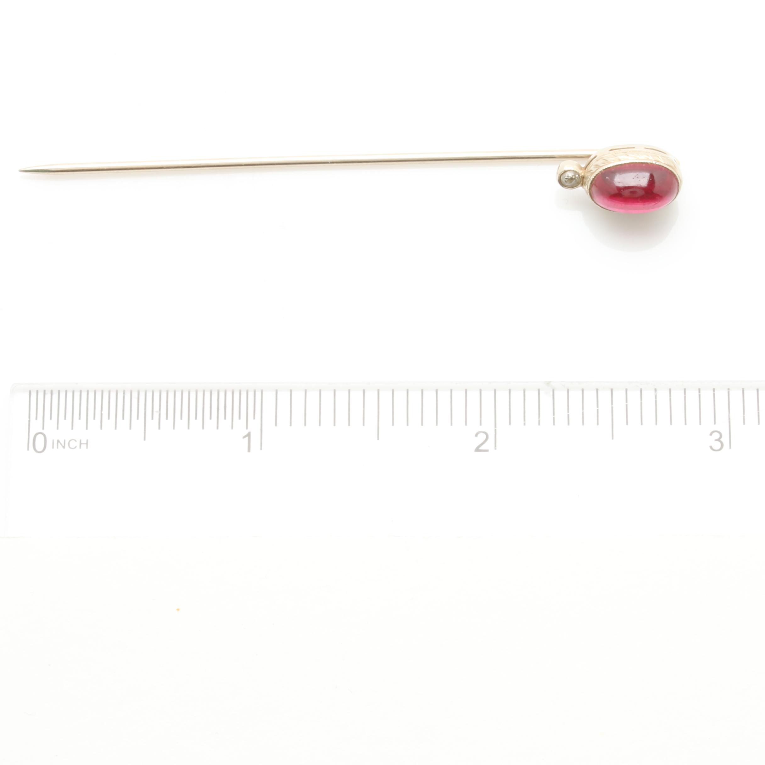 14K White Gold Synthetic Ruby and Diamond Accented Stick Pin