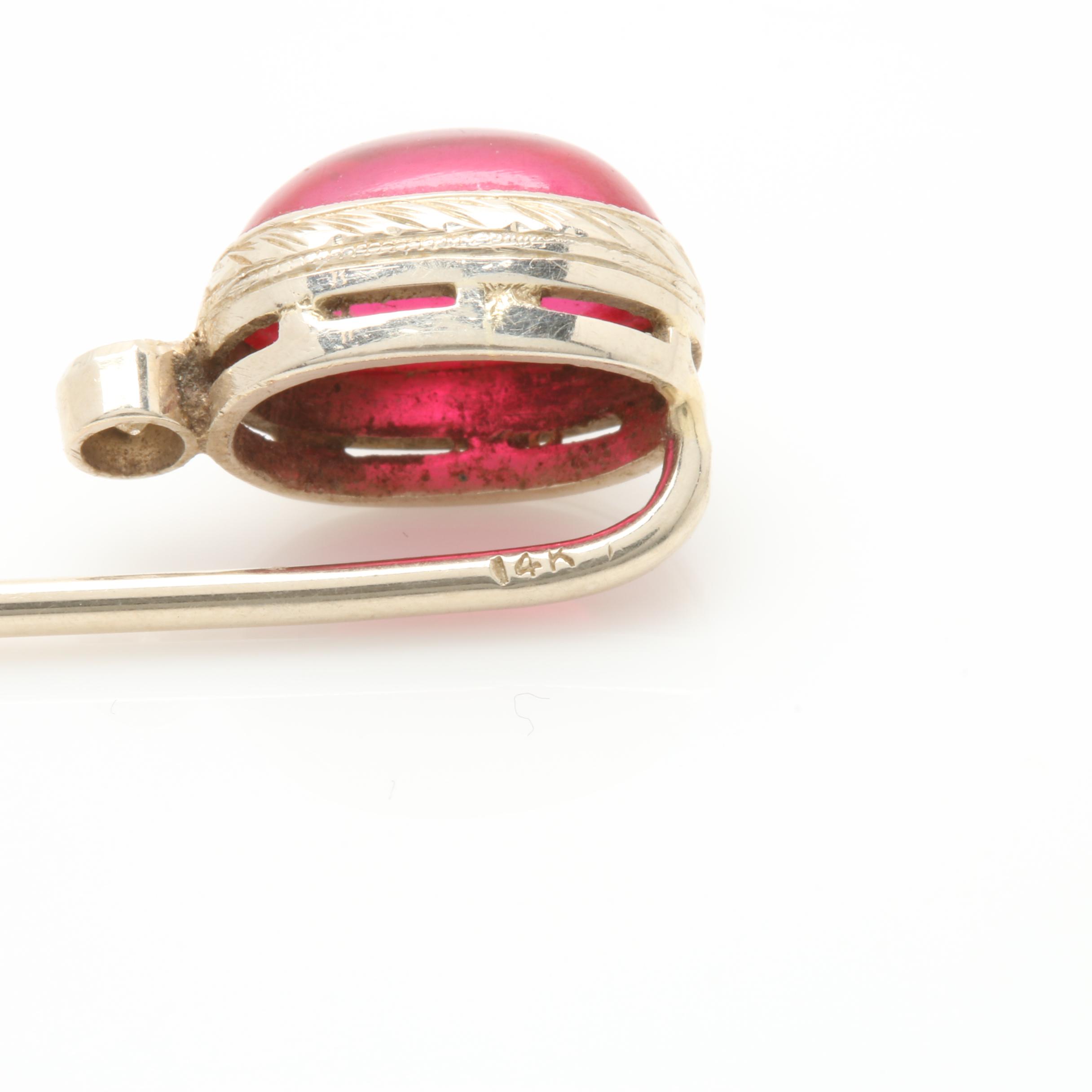 14K White Gold Synthetic Ruby and Diamond Accented Stick Pin