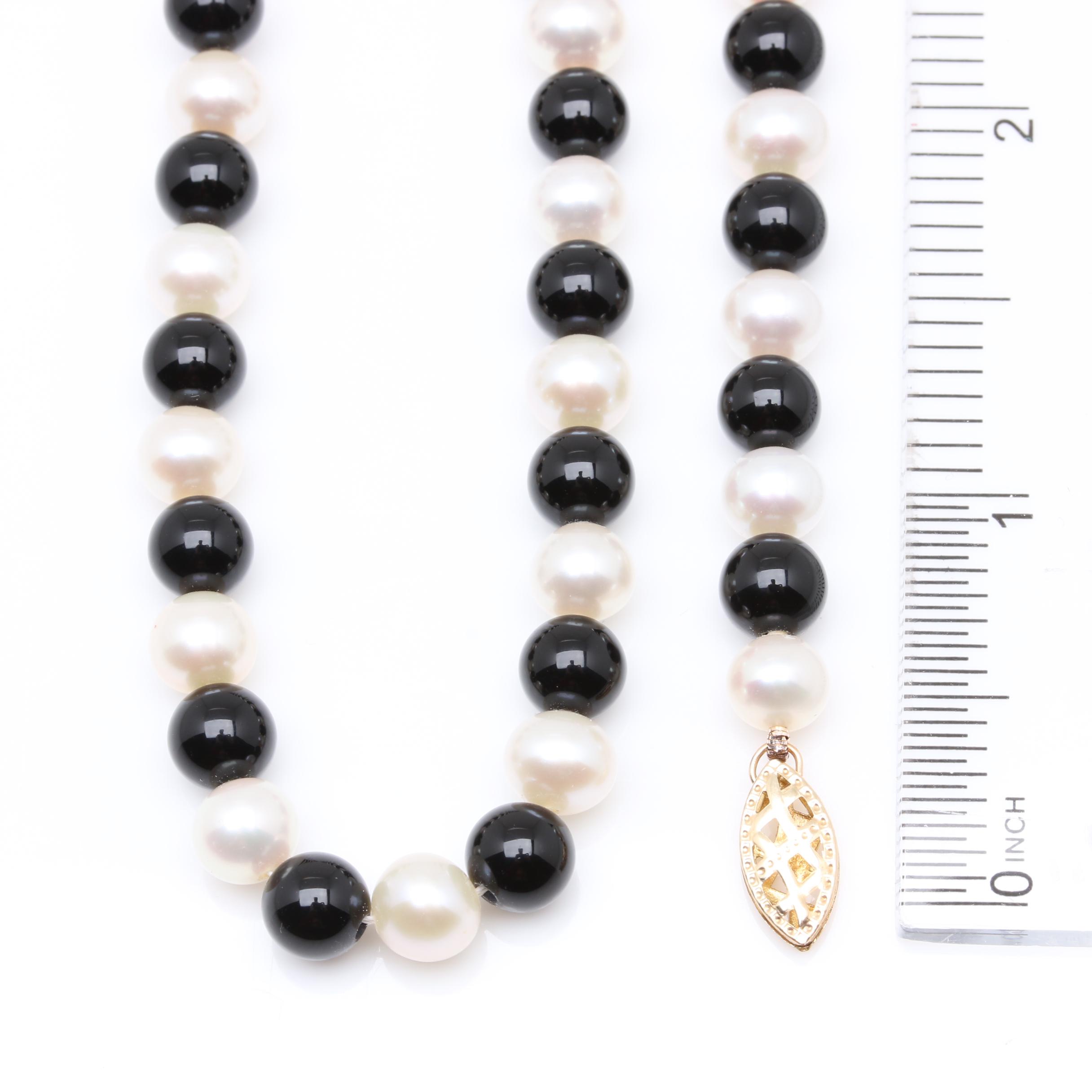 10K and 14K Yellow Gold Black Onyx and Cultured Pearl Demi Parure