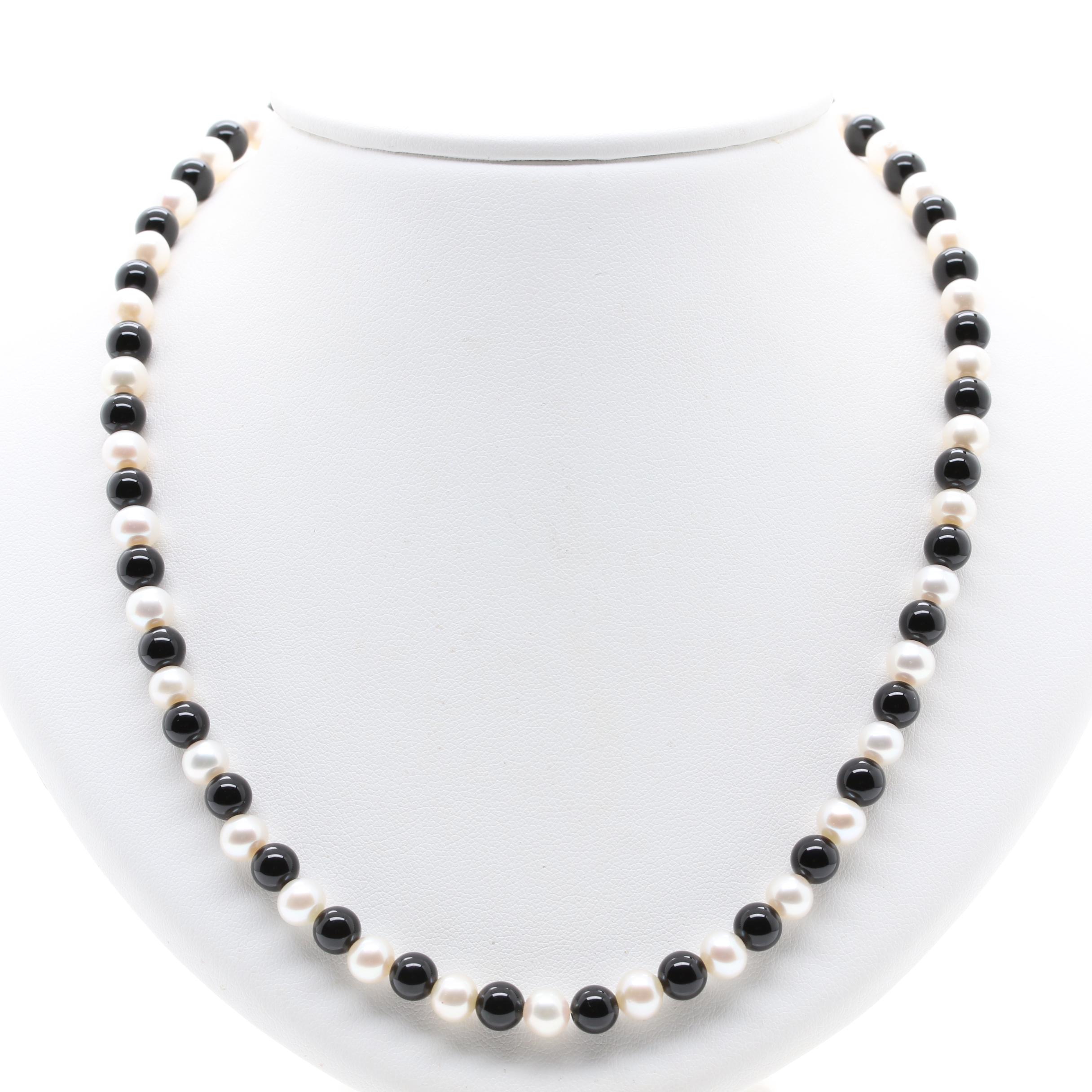 10K and 14K Yellow Gold Black Onyx and Cultured Pearl Demi Parure