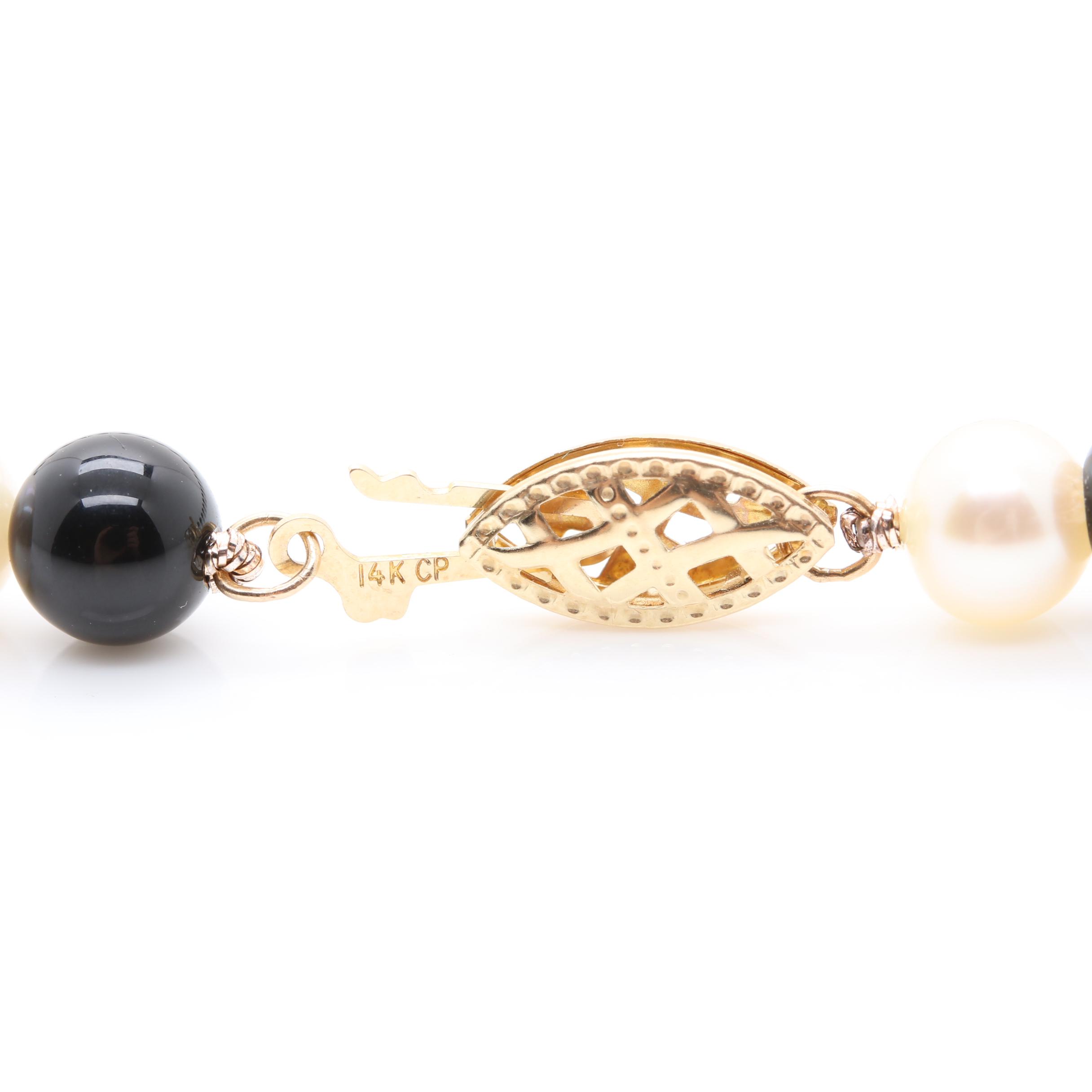 10K and 14K Yellow Gold Black Onyx and Cultured Pearl Demi Parure