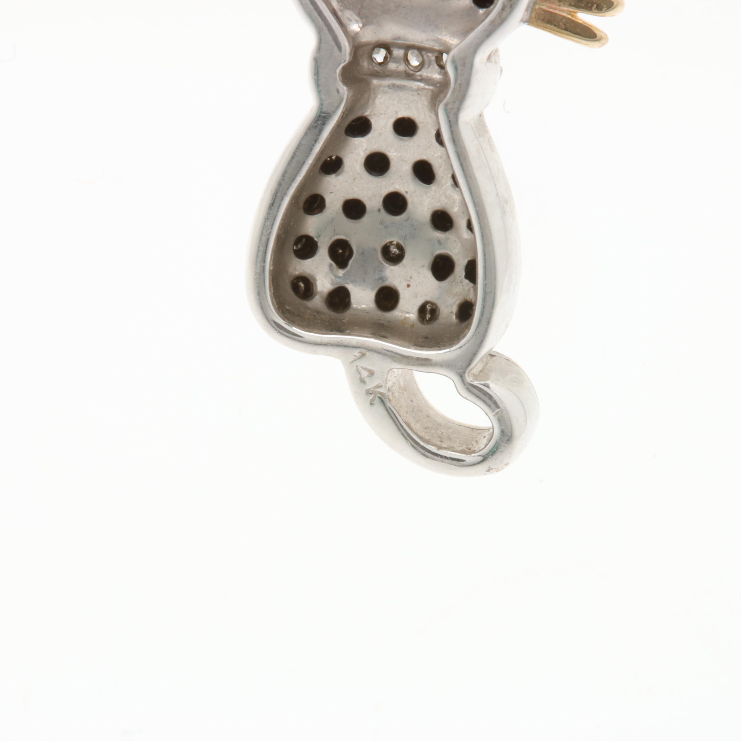 Sterling Silver and 14K Yellow Gold Diamond Cat Pendant Necklace