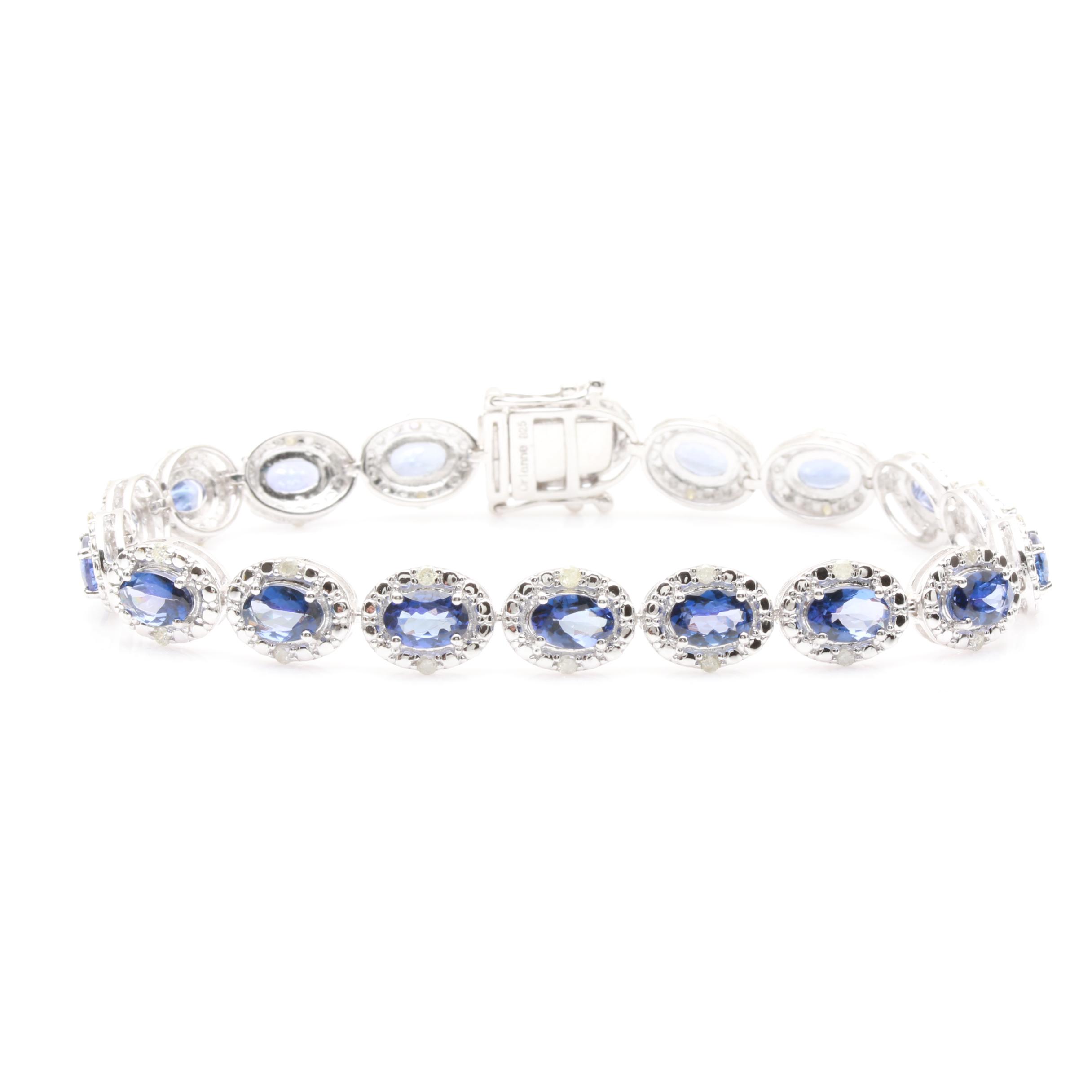 Sterling Silver Tanzanite and Diamond Tennis Bracelet