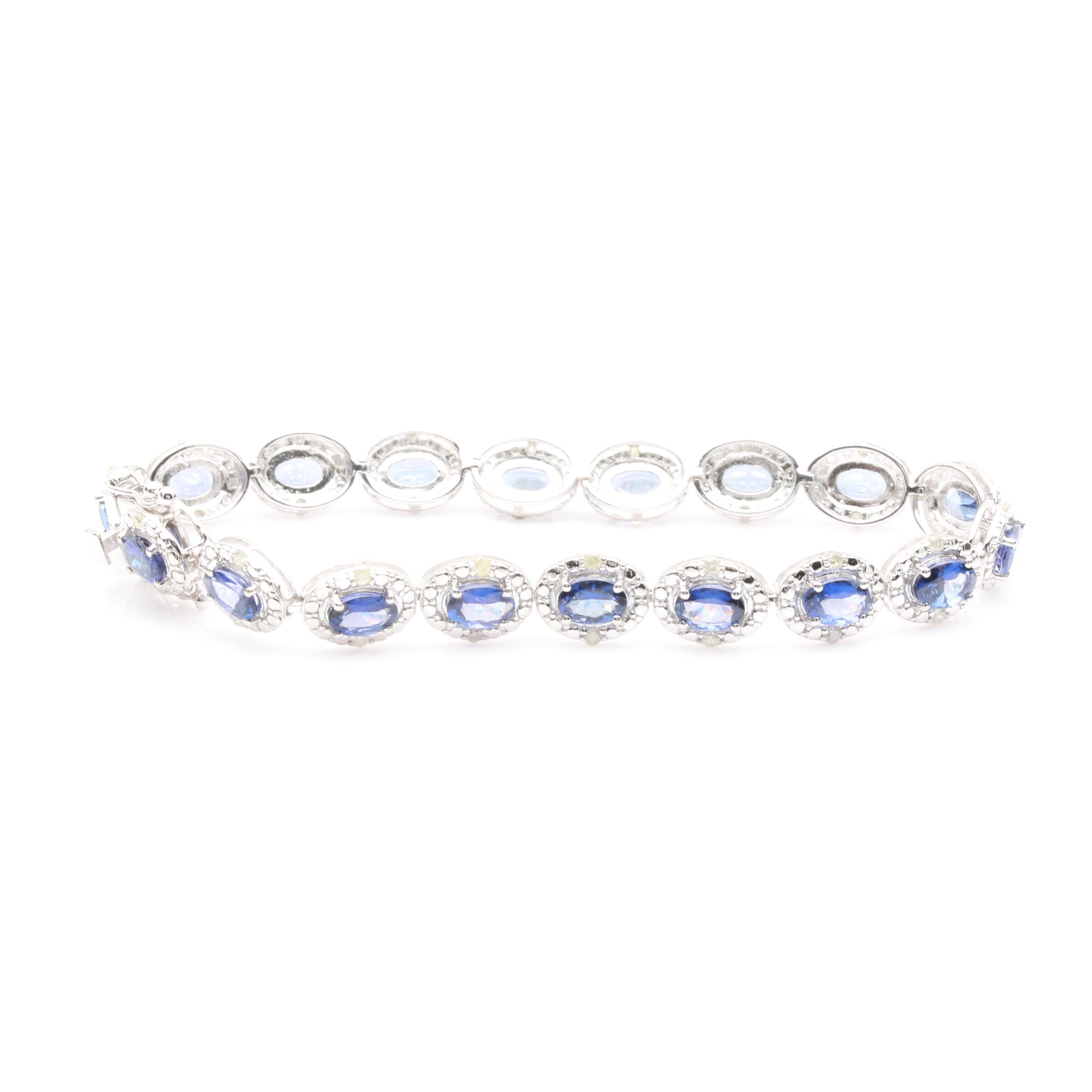 Sterling Silver Tanzanite and Diamond Tennis Bracelet