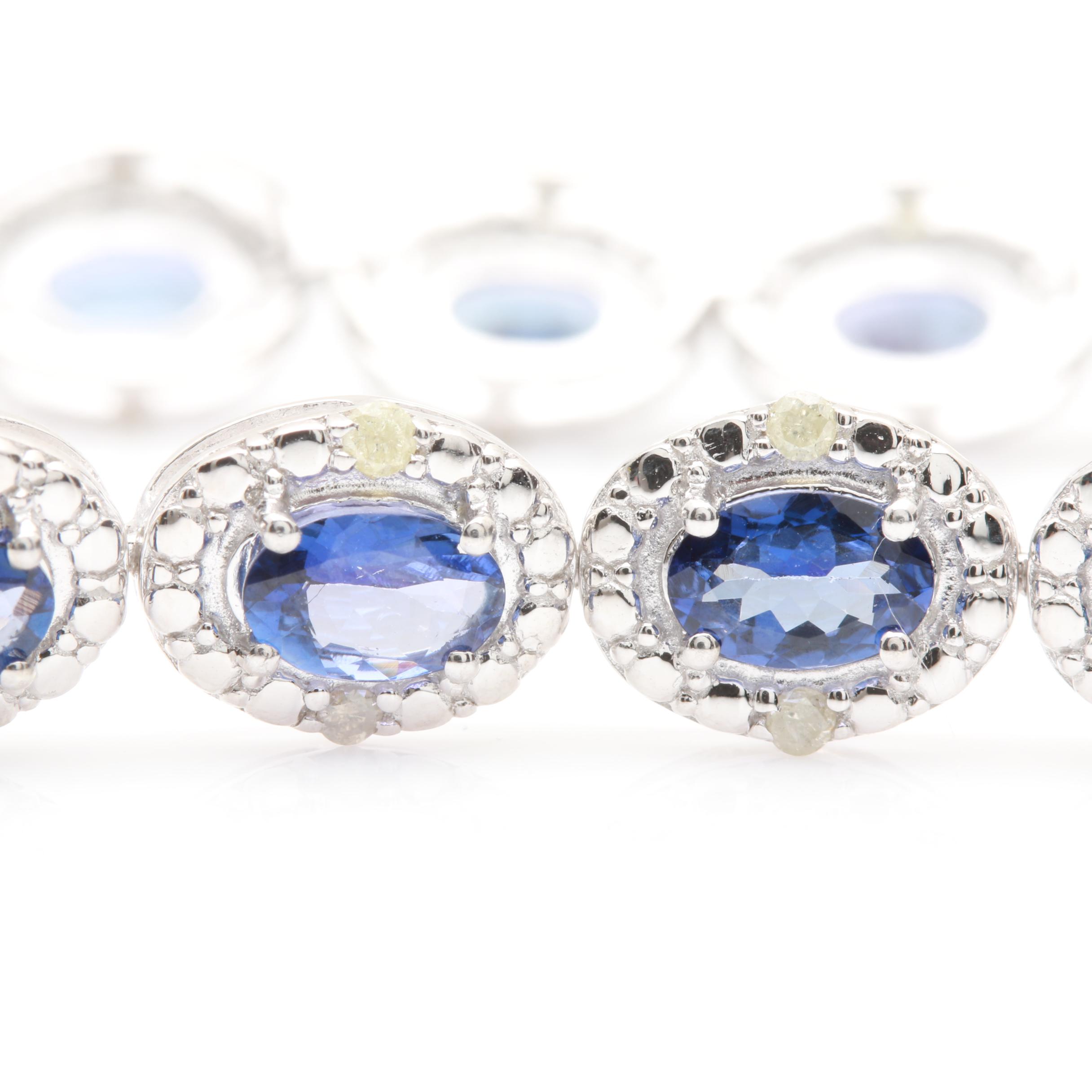 Sterling Silver Tanzanite and Diamond Tennis Bracelet