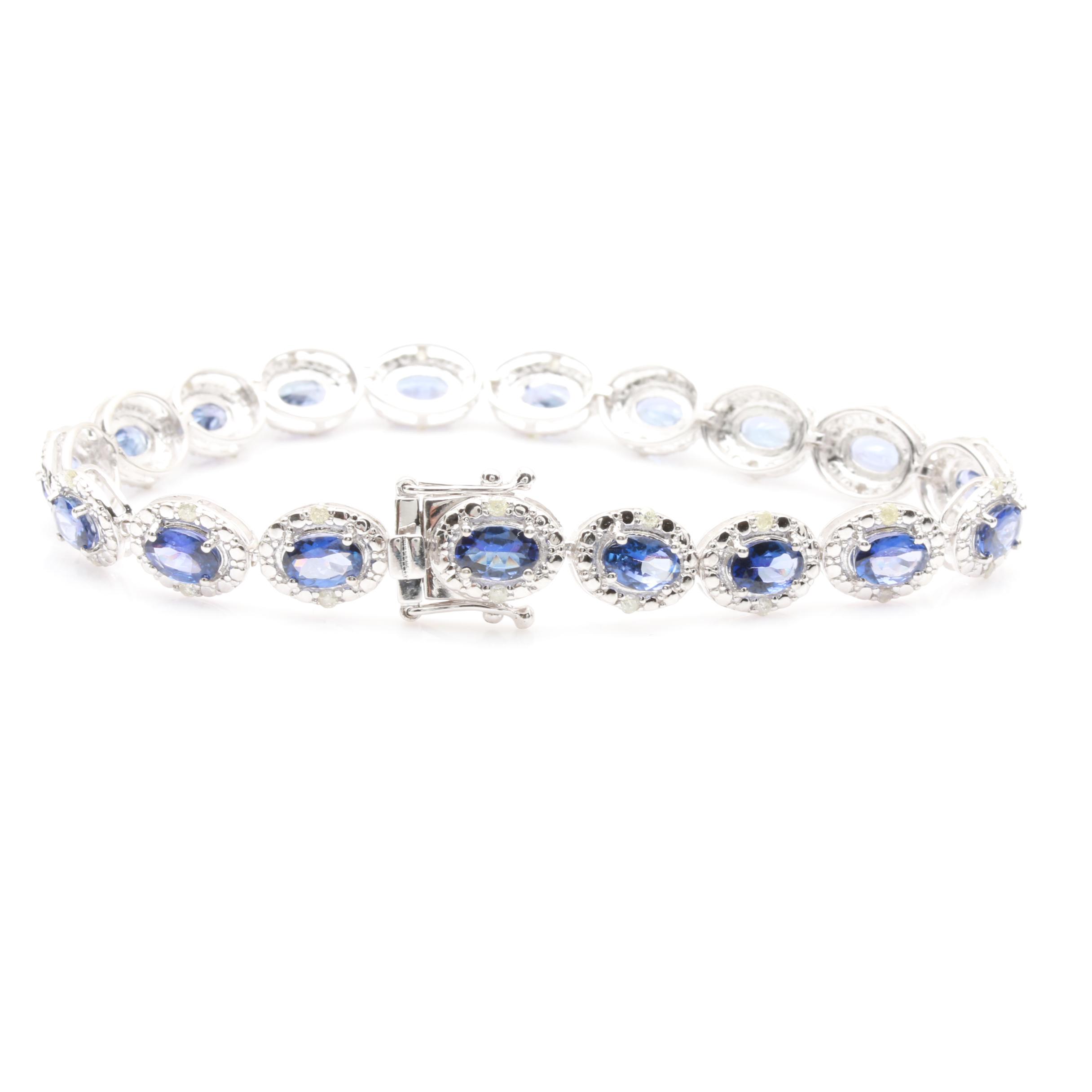Sterling Silver Tanzanite and Diamond Tennis Bracelet