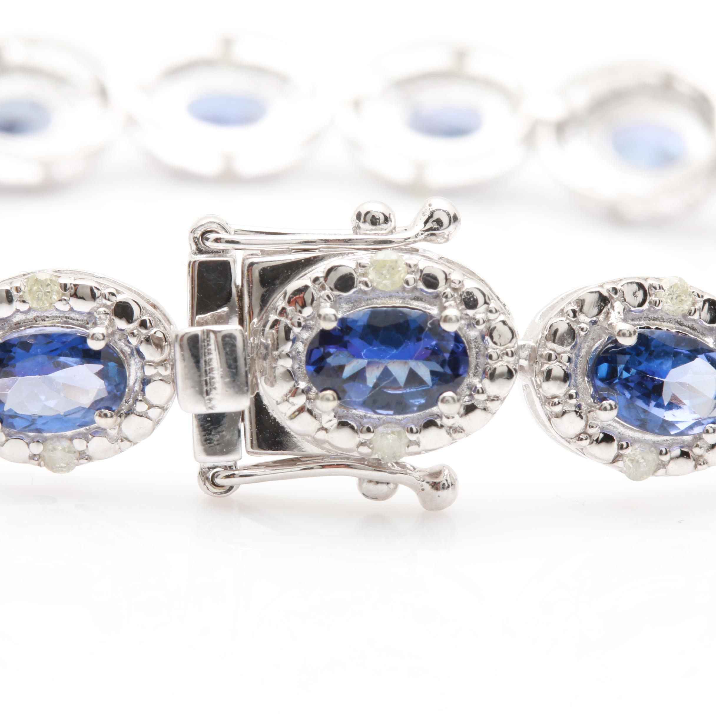 Sterling Silver Tanzanite and Diamond Tennis Bracelet