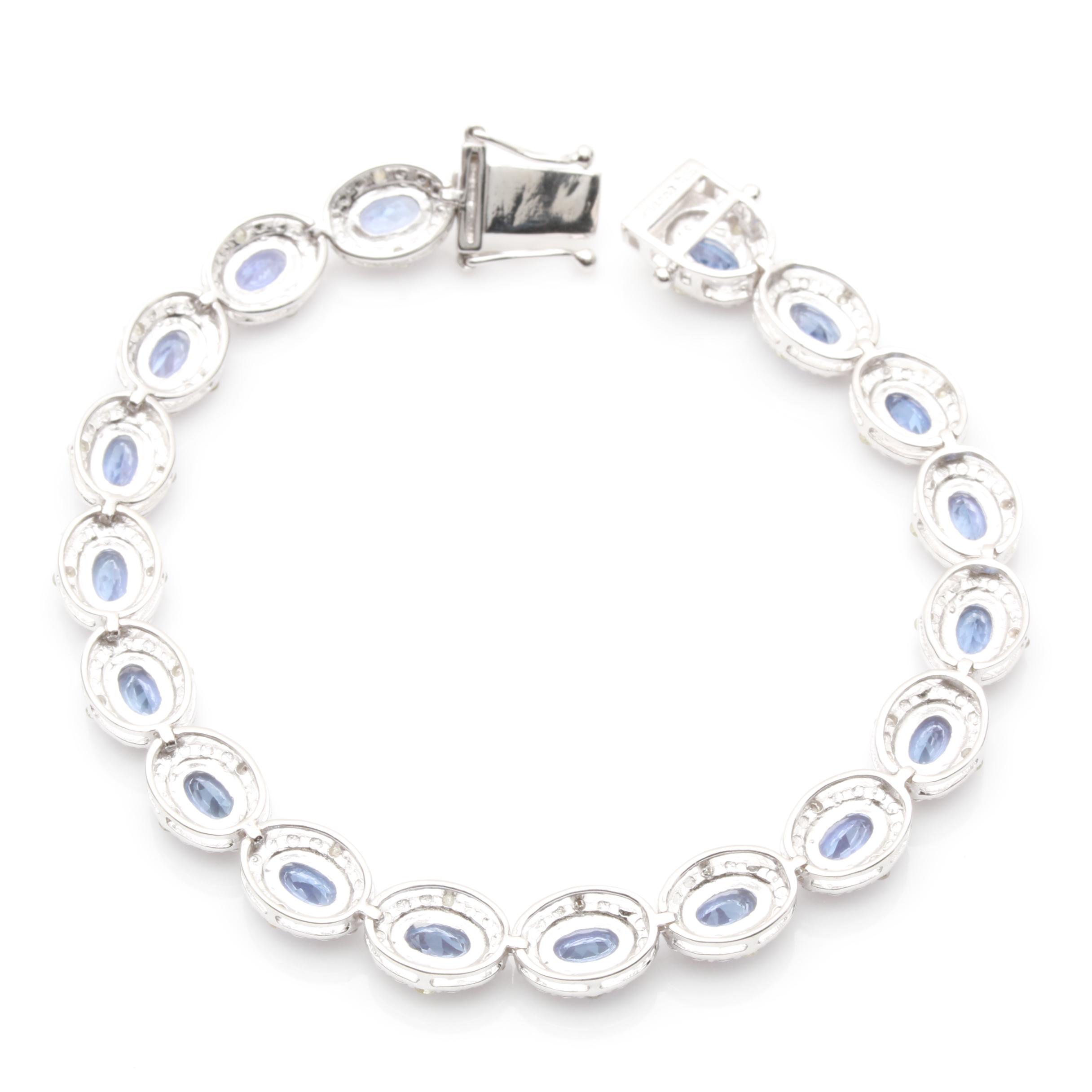 Sterling Silver Tanzanite and Diamond Tennis Bracelet